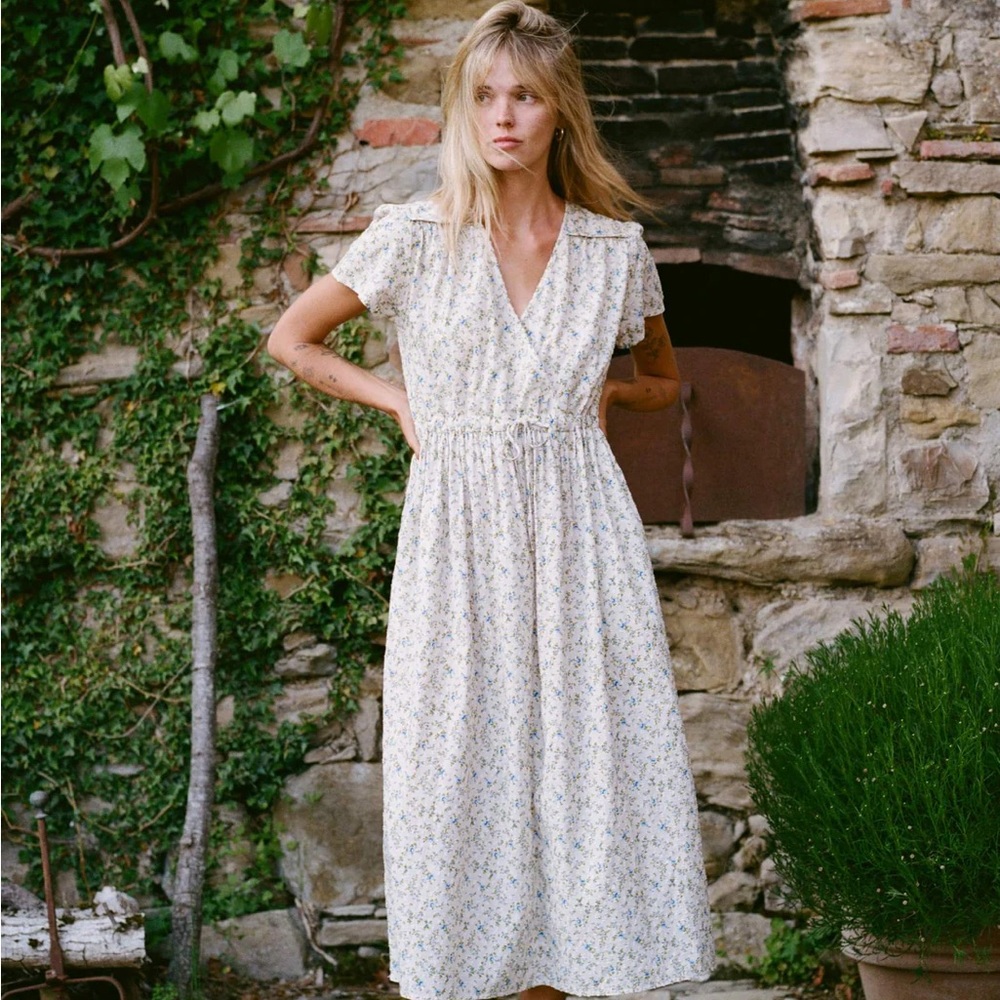 Christy Dawn Floral Midi Dress - Cream and Blue